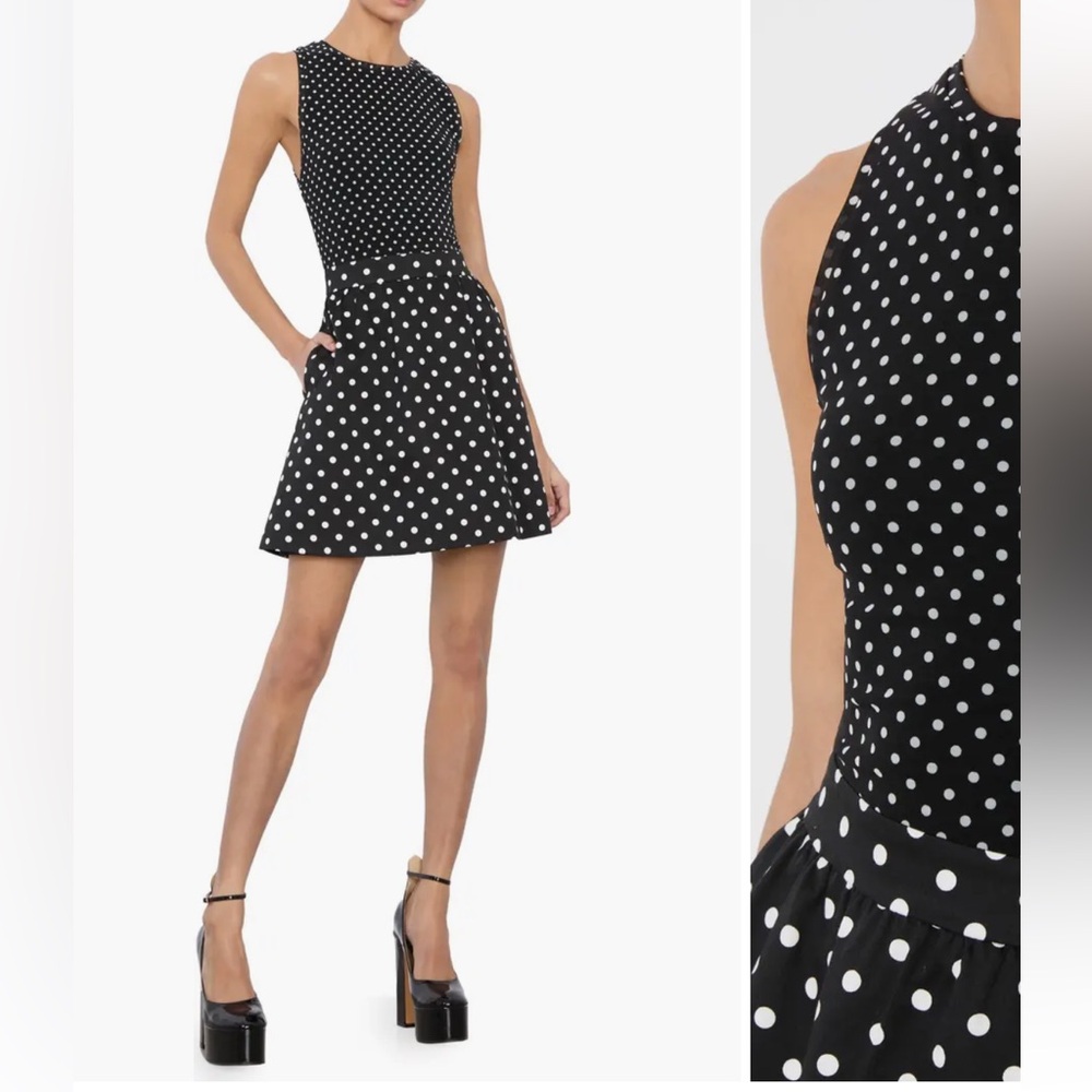 New Alice + Olivia Chara Mixed Scale Polka Sot Sleevless Fit & Flare Minidress - Picture 3 of 9
